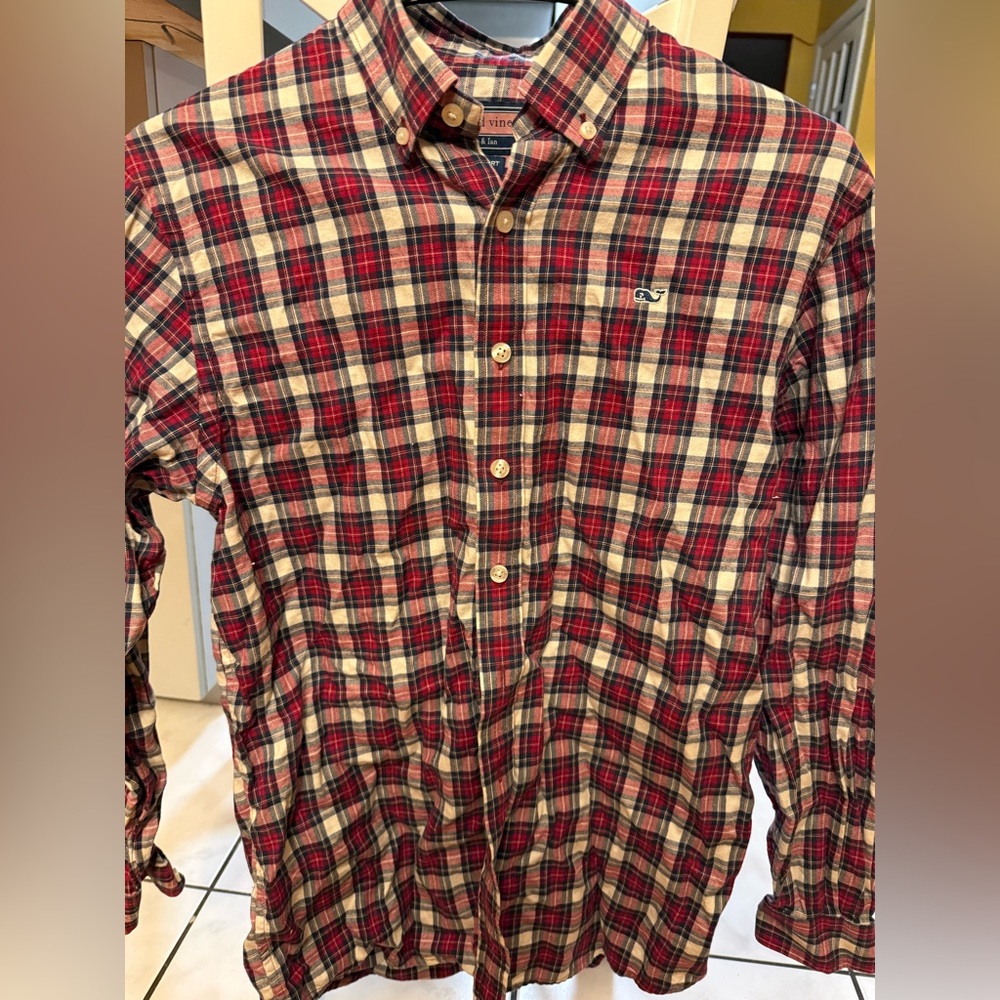 Vineyard Vines Kids Plaid Button-Down Shirt - Red and Cream
